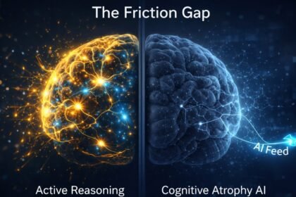 Illustration of brain neural connections comparing healthy dense synapses versus weakened pathways representing Cognitive Atrophy AI