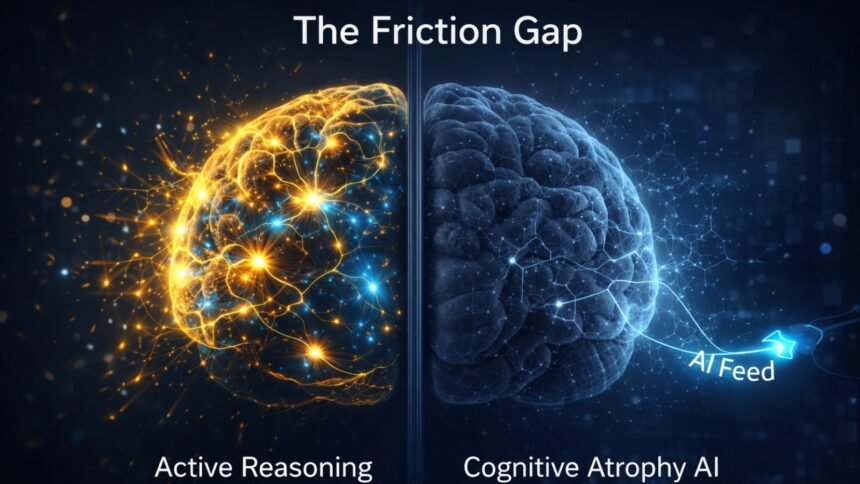 Illustration of brain neural connections comparing healthy dense synapses versus weakened pathways representing Cognitive Atrophy AI