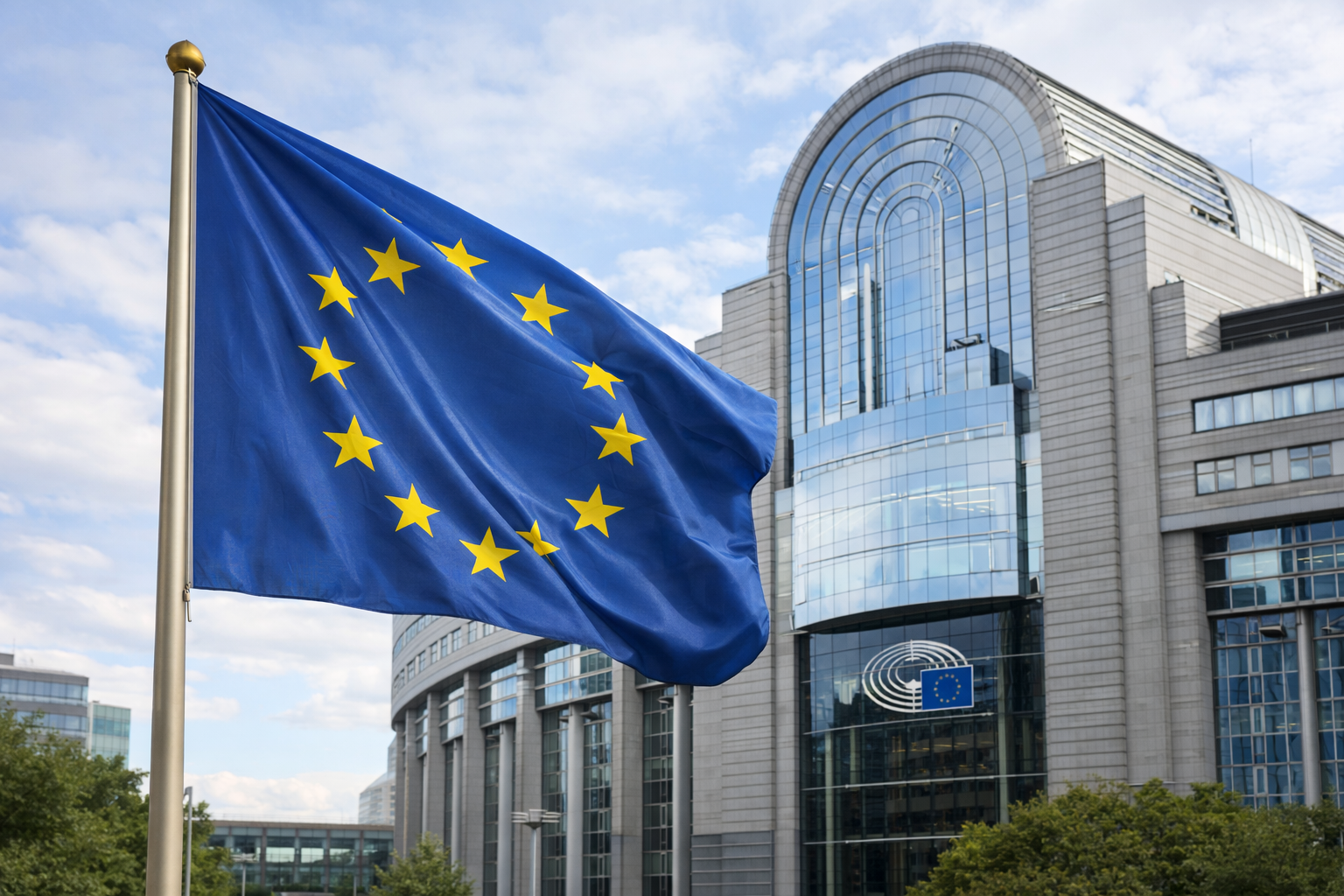 European Union flag outside a government building ahead of the EU AI Act transparency deadline
