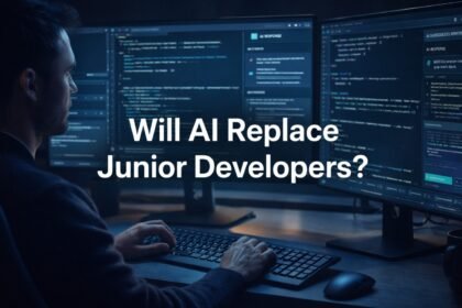 Developer working with AI coding assistant illustrating AI replace junior developers 2026 debate