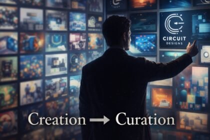 Is Graphic Design Dead in 2026 illustration showing human designer directing AI-generated visuals