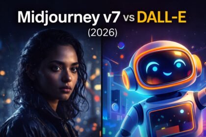 Midjourney v7 vs DALL-E 3 2026 comparison showing photorealistic portrait vs AI-generated illustration