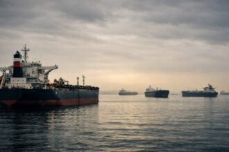 Oil tankers stranded at Gulf anchorage — Strait of Hormuz closure 2026 energy disruption