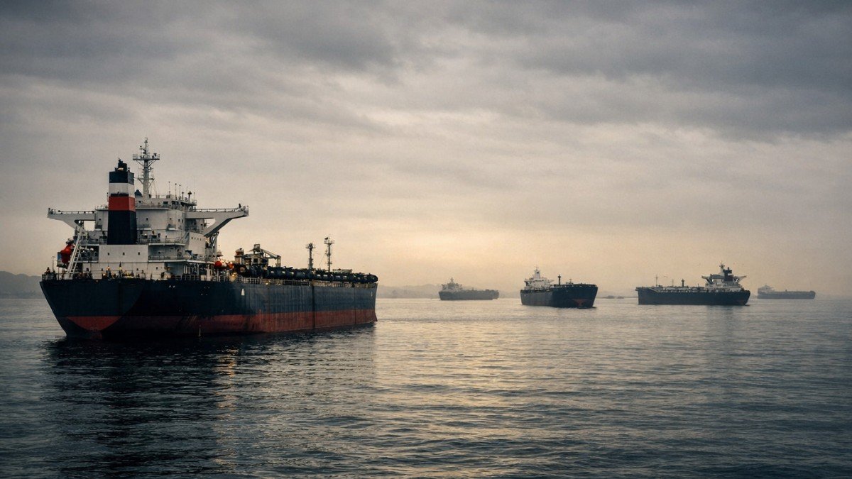 Oil tankers stranded at Gulf anchorage — Strait of Hormuz closure 2026 energy disruption