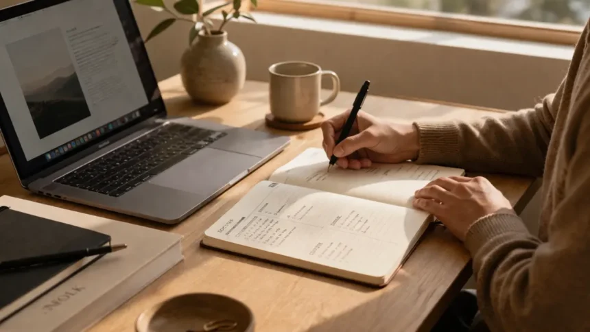 Person studying at desk with laptop — skills gap AI reskilling 2026