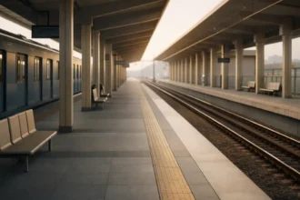 Empty commuter train platform — career geography oil prices 2026