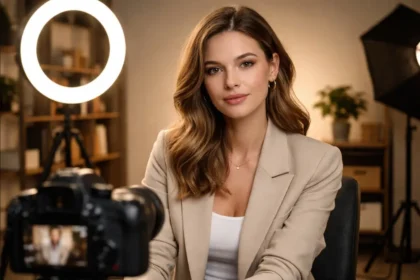 Creator filming brand content in studio — creator economy infrastructure shift 2026