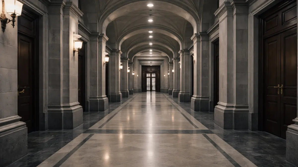Empty government treasury corridor — defense spending fiscal consequences 2026