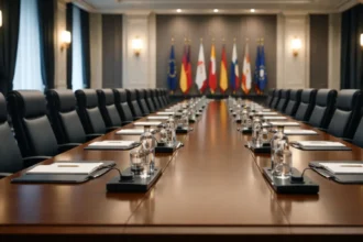 Empty NATO headquarters meeting room — European NATO fallback plan 2026