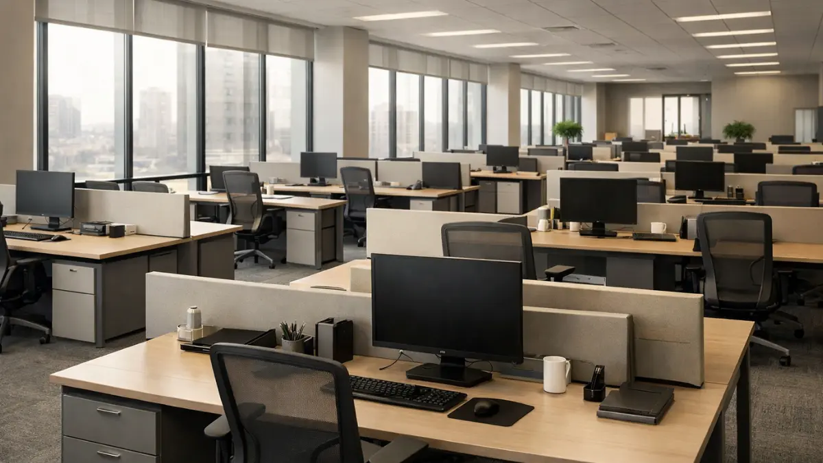 Empty corporate office floor — return to office mandate compliance gap 2026